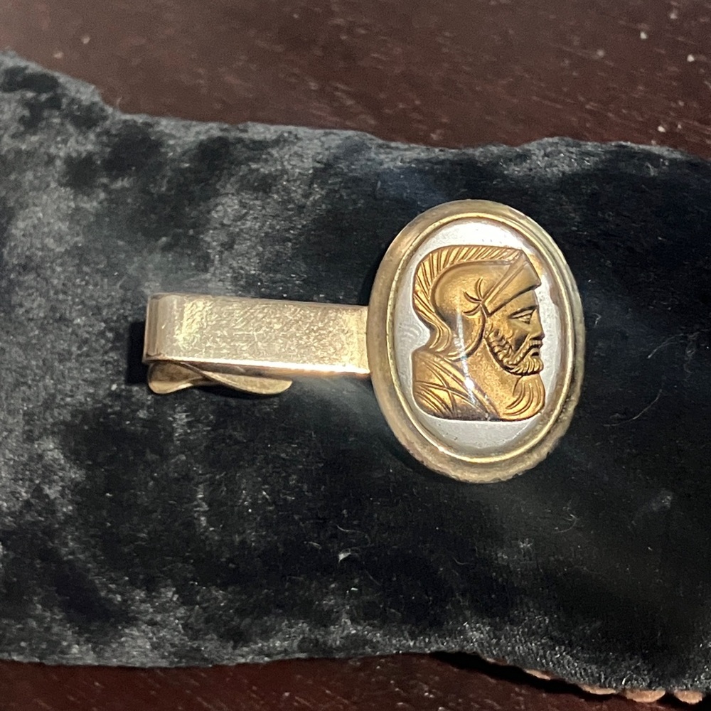 Vintage Parkway Golden Cameo of Roman Soldier Tie Clip